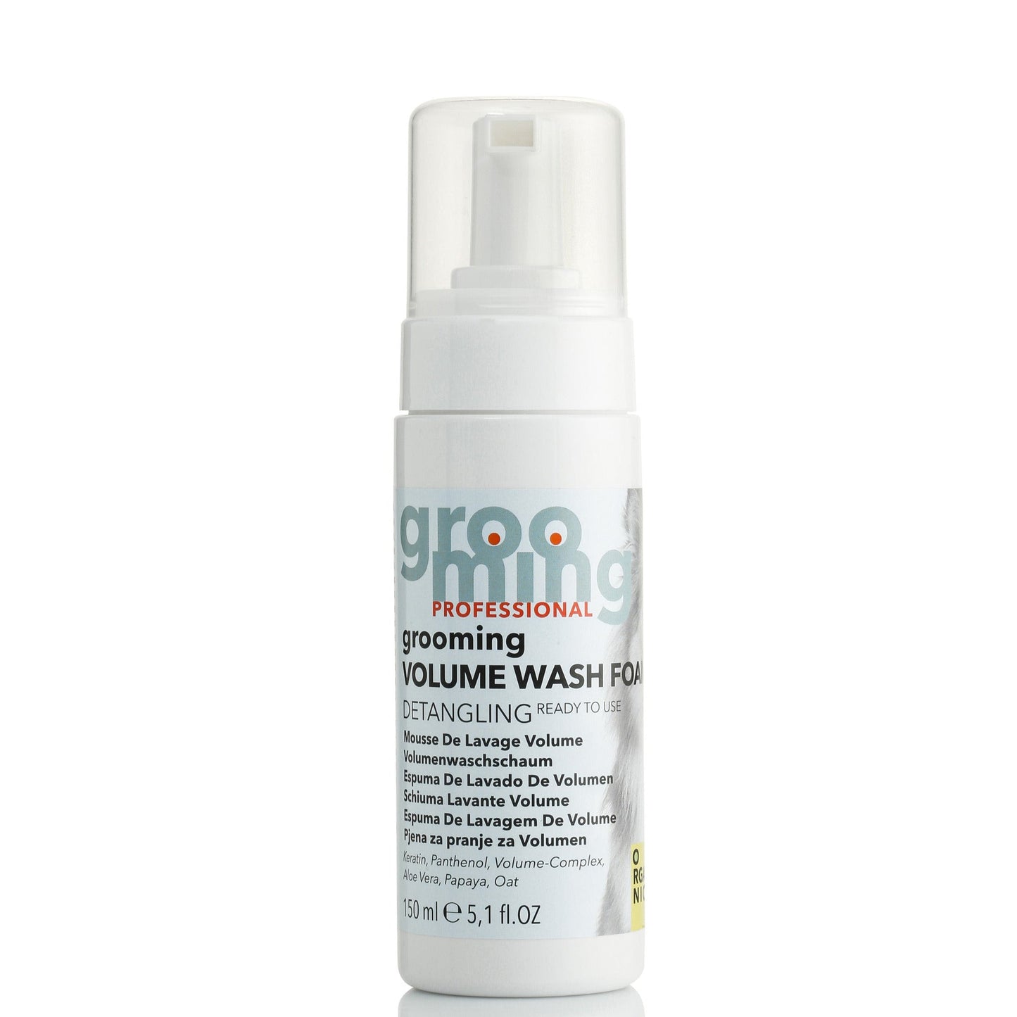 150ml Bottle of Grooming VOLUME detangling WASH FOAM in front of white background