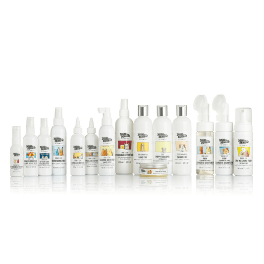 A colllection of Milla&Max Dog Cosmetics Products for Resale in front of white background.